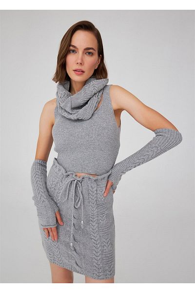 Peraluna Fusta tricotaje de damă Grey Melange - Model tricotat păr
