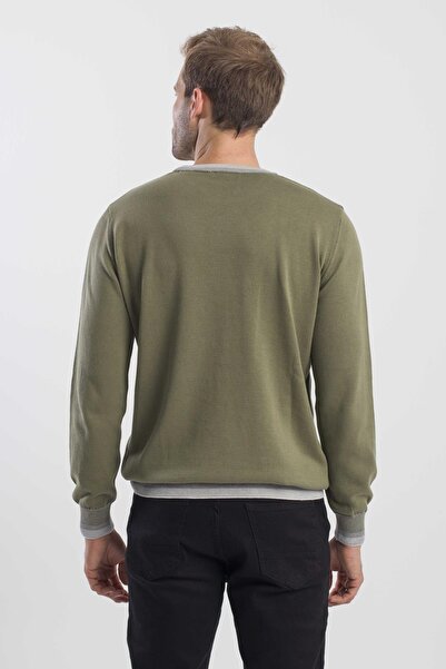 Jakamen Khaki Slim Fit Crew Neck Knitwear Sweater