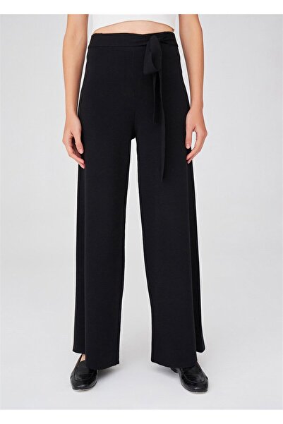 Peraluna Pipe Leg High Waist Women's Knitwear Trousers - Black