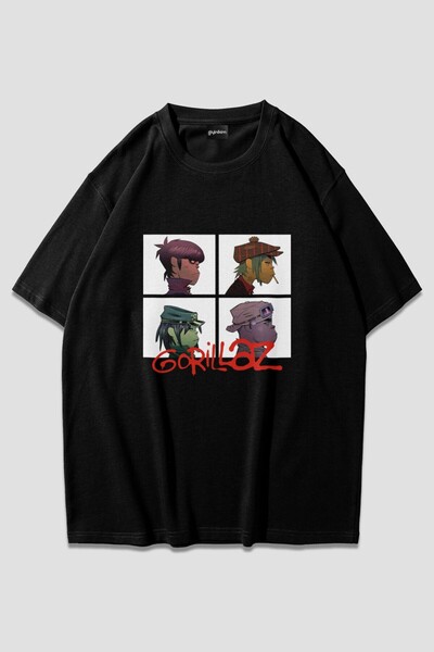 giyinikim Gorillaz Siyah Unisex oversize T-shirt