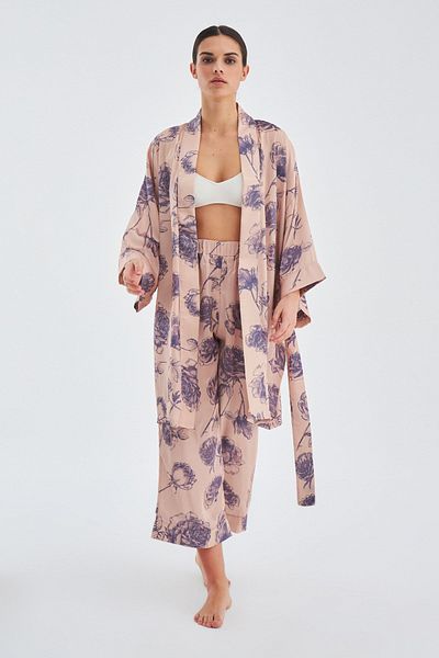 Peraluna Rosa Trouser Rose Patterned Satin Women's Trousers with Pockets - Dark Powder/Purple