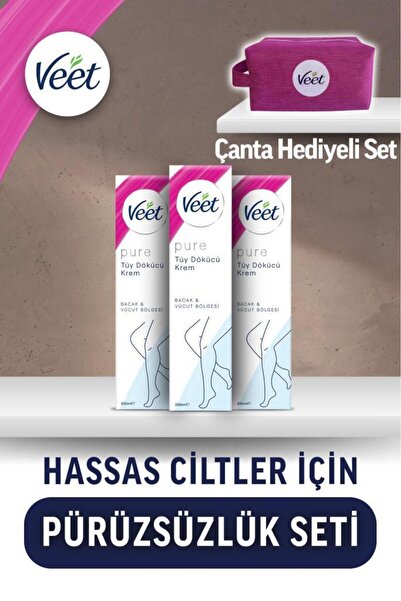 Veet Pure Çanta Hediyeli Hassas Ciltler İçin Pürüzsüzlük Seti (Pure Tüy Döküc...