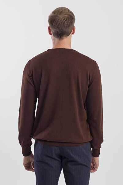 Jakamen Brown Slim Fit Crew Neck Men's Knitwear