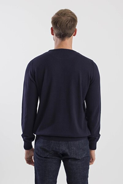 Jakamen Navy Blue Slim Fit Crew Neck Knitwear Sweater