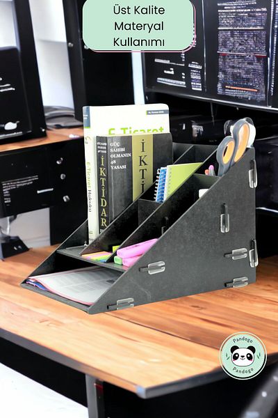 Pandogo A4 Document Rack Black Color Model 4 - Desktop Wooden File Organizer