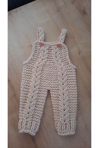Alize Beige Colored Puffy Hand Knitted Baby Salopette - 6-18 Months Compatible