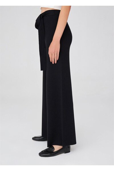 Peraluna Pipe Leg High Waist Women's Knitwear Trousers - Black