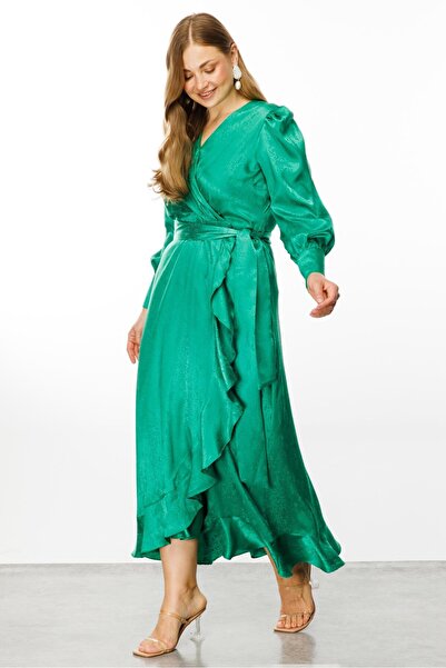 Moda İlgi Modailgi  Jakarlı Kruvaze Elbise Yeşil