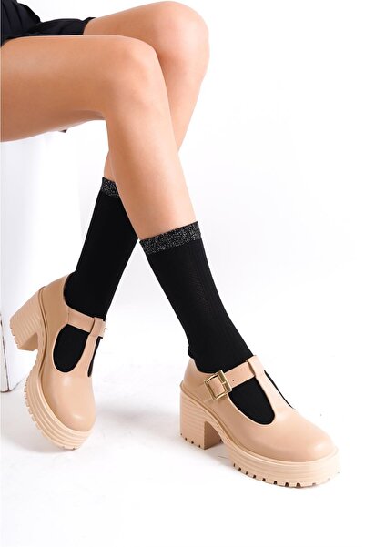 NiceDiffer Kadın Kaydırmaz Tabanlı Toka Detaylı Loafer Ayakkabı