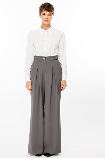 Moda İlgi Модельний поясний брюки з кишенями з боків і підкосами - 7069 Сірий
