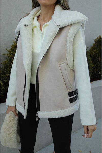 Moda Mix Avcılar Pelzige Wildleder-Look-Weste für Damen