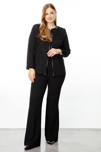 Moda İlgi Black Jewelled Lace Fashionable Short Jacket - Crew Neck