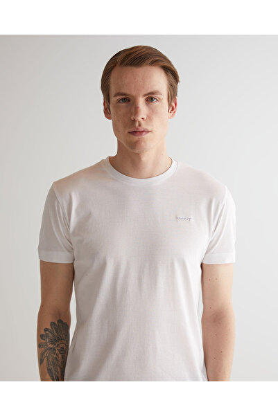 Gant Erkek Beyaz Slim Fit Bisiklet Yaka Logolu T-shirt