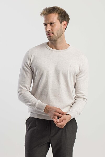 Jakamen Bej Slim Fit Bisiklet Yaka Triko Kazak