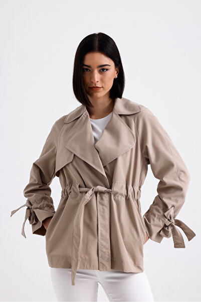 Tangül&Ali'S Moda Evi Kemerli Kısa Bej Trençkot