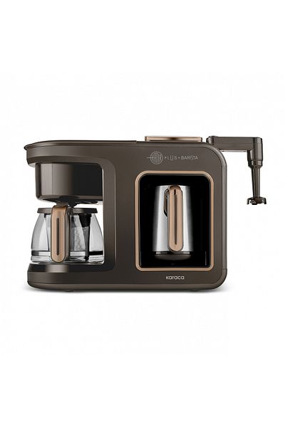 Karaca Hatır Plus Barista Steel 6 in 1 Steel Coffee Pot Talking Ember Turkish Coffee Machine Walnut Brown