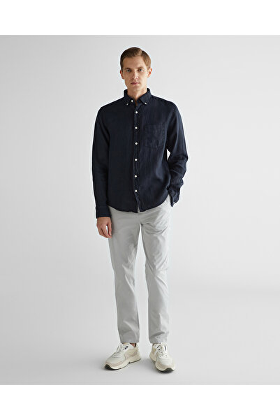 Gant Erkek Siyah Regular Fit Düğmeli Yaka Keten Gömlek