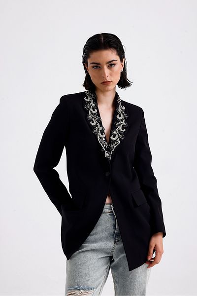 Tangül&Ali'S Moda Evi Бродирано черно сако с блейзър
