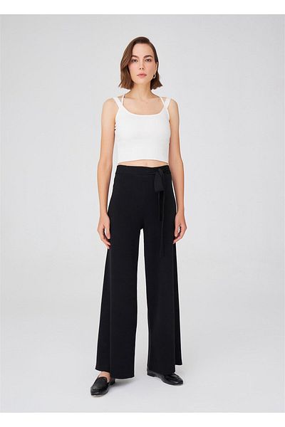 Peraluna Pipe Leg High Waist Women's Knitwear Trousers - Black