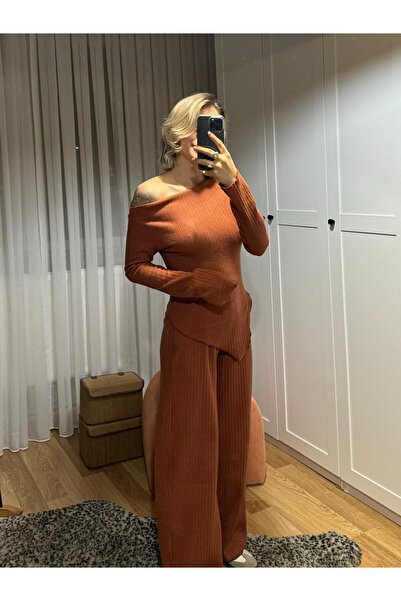 MEGOMEL Women's Asymmetric Cut Collar Bottom Top Double Set