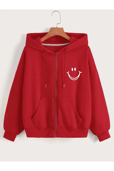 x-compass life Unisex Oversize Hooded Zippered Cardigan - Seasonal Smill Printed