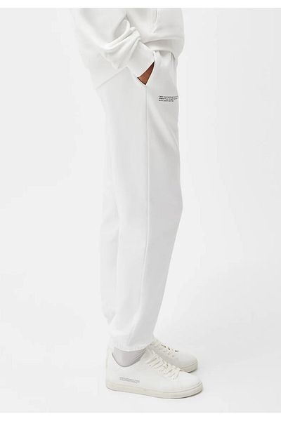 The Champ Clothing White Jogger Sweatpants Bottom - Βαμβακερό, αναπνεύσιμο, ελαστική μέση και πόδια, κανονική εφαρμογή Nature Concept