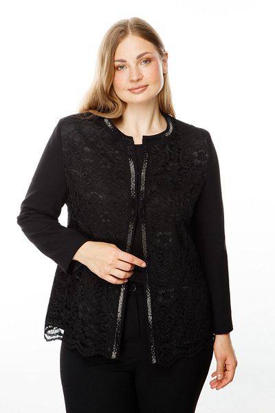 Moda İlgi Black Jewelled Lace Fashionable Short Jacket - Crew Neck