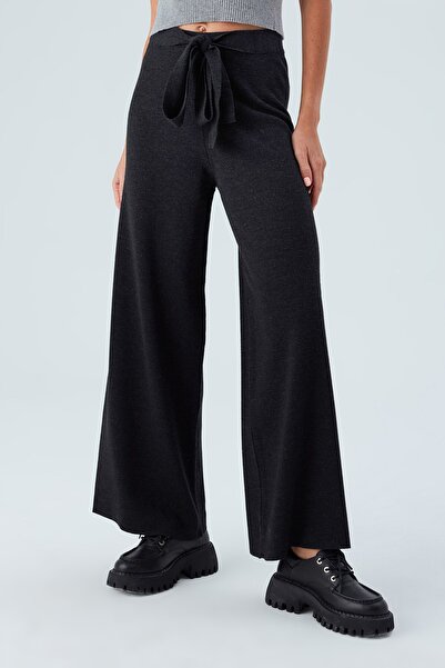 Peraluna Pipe Leg High Waist Women's Knitwear Trousers - Anthracite