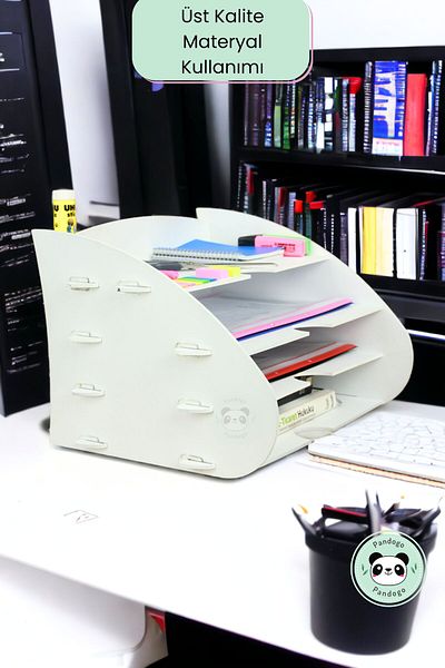 Pandogo Wooden File Organizer - A4 Document Shelf, White Color Model 3