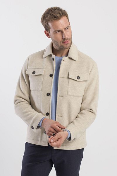 Jakamen Μπεζ Comfort Fit Baby Collar Μάλλινο Παλτό