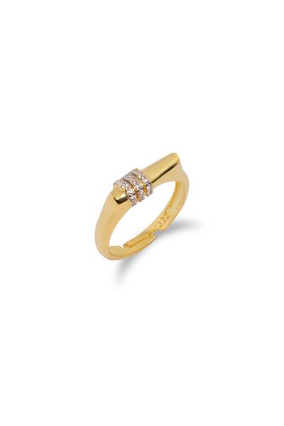Spossy Silver Jewelry Çizgi Üzeri Halka Taşlı Yüzük