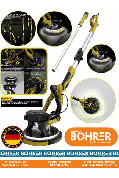 BÖHRER ALMAN BÖHRER 750W 5515S LED IŞIKLI TOZ TORBALI DUVAR ALÇI ZIMPARALAMA ...
