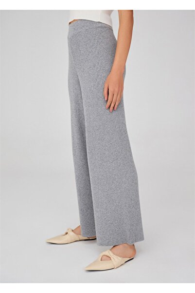 Peraluna Gray Melange Women's Knitwear Trousers - Loose Cut, Pipe Leg