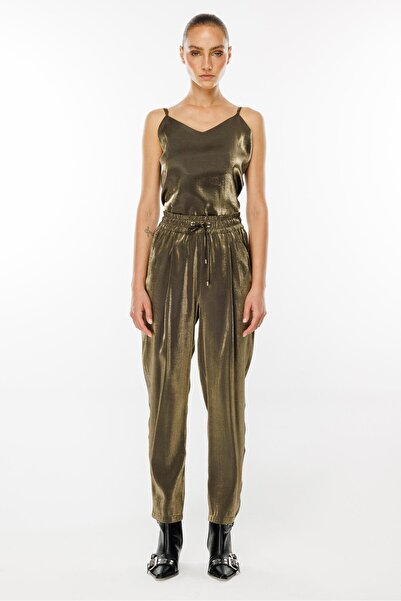 Moda İlgi Modailgi  Yandan Cepli Beli Lastikli Bağcıklı Pantolon - 1569 Haki