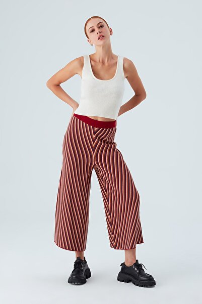 Peraluna Mentha Trouser Etnik Jakar Çizgili Kadın Triko Pantolon - Multi
