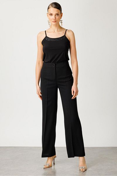 Moda İlgi Black Glitter Modailgi 7569 Jacquard Striped Trousers