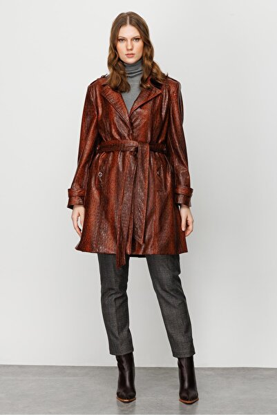 Moda İlgi Modailgi Beli Kuşaklı Trençkot Bakır