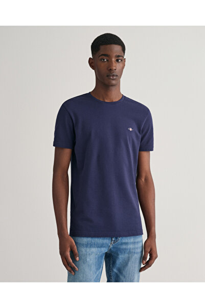 Gant Erkek Lacivert Slim Fit Bisiklet Yaka T-Shirt