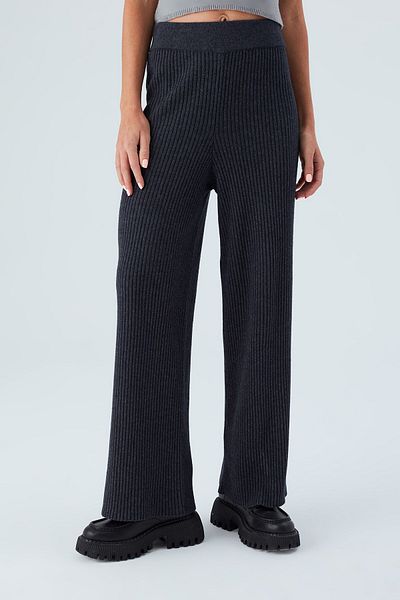 Peraluna Loose Cut Cashmere Mixed Tube Leg Women's Knitwear Trousers - Anthracite