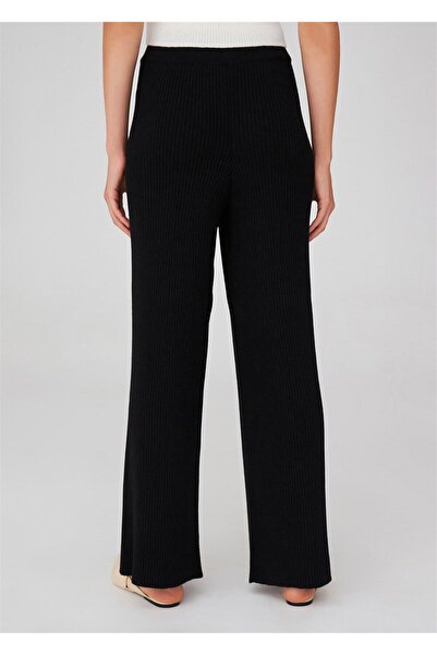 Peraluna Loose Cut Cashmere Mixed Tube Leg Women's Knitwear Trousers - Black