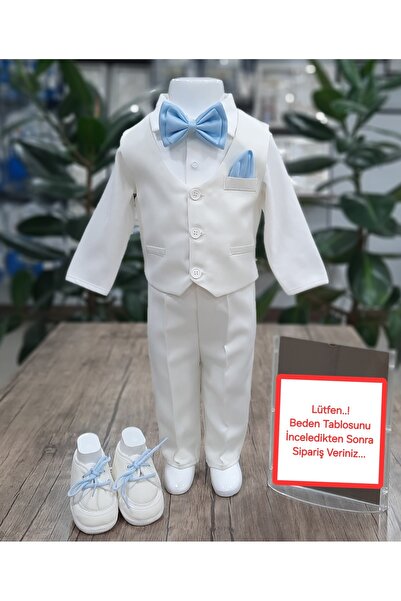 Calide Baby Baby Boy Mevlüt Set - Ecru-Baby Blue with Tie and Bow Tie