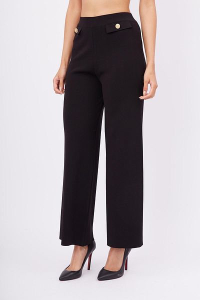 Peraluna Peraluna MARLENE Black Knitwear Trousers - Comfortable Cut, Button Detailed