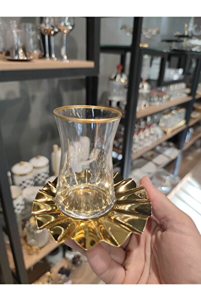 Paşabahçe P&ORA METAL YELPAZE MODEL TABAKLİ 6 KİŞİLİK ÇAY SETİ