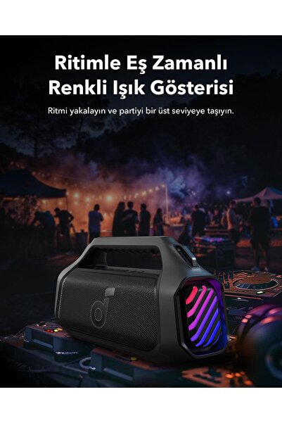 Anker Soundcore Boom 2 Plus Taşınabilir Bluetooth Hoparlör, IPX7, 20 Saat Çalma Süresi, Siyah - A3134