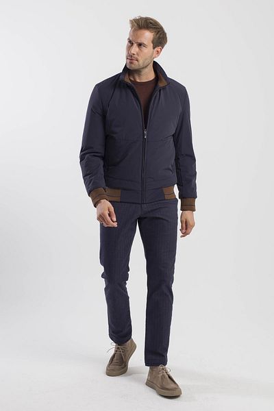 Jakamen Navy Blue Comfort Fit Stand Collar Coat