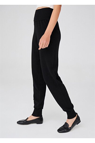Peraluna High Waist Skinny Leg Cashmere Mix Fit Women's Knitwear Trousers - Black