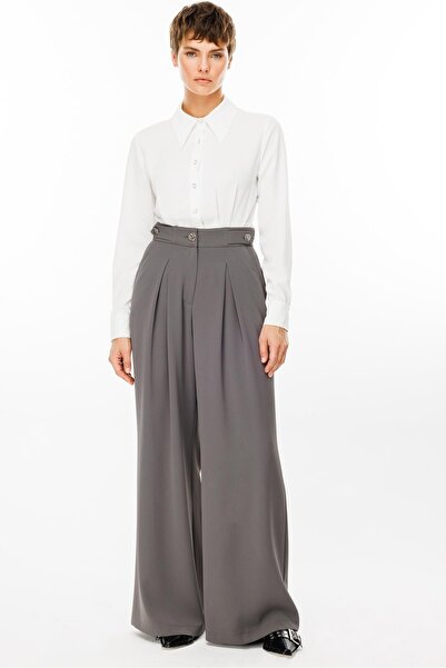 Moda İlgi Модельний поясний брюки з кишенями з боків і підкосами - 7069 Сірий