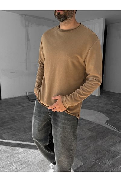 BYBASICMAN Ke-413 Model Brown Colored Dirty Collar Sweatshirt