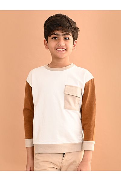 LilPicks By Styli Contrast Sleeve Pocket Detail Sweatshirt