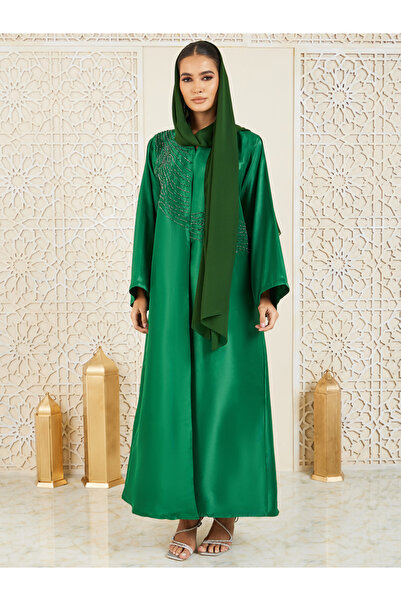 Anthrilo By Styli Bead Embellished Satin Abaya